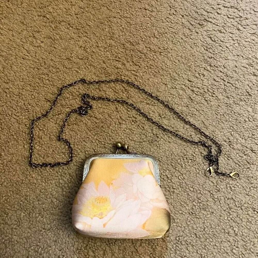 Silk Crossbody Pink and Yellow Floral Coin Purse - Picture 2 of 7